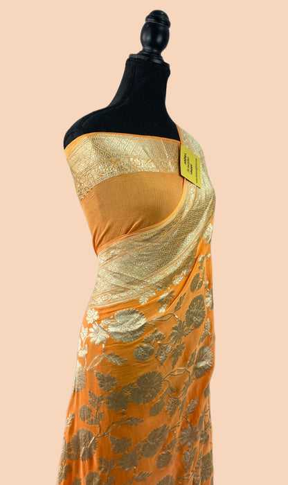 Orange Khaddi Georgette Banarasi Saree - Water Zari