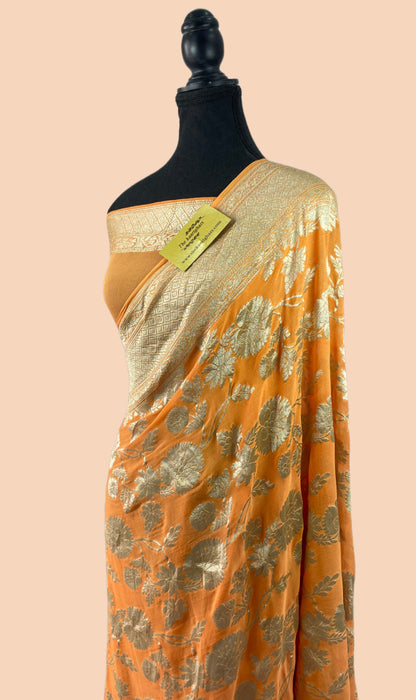 Orange Khaddi Georgette Banarasi Saree - Water Zari