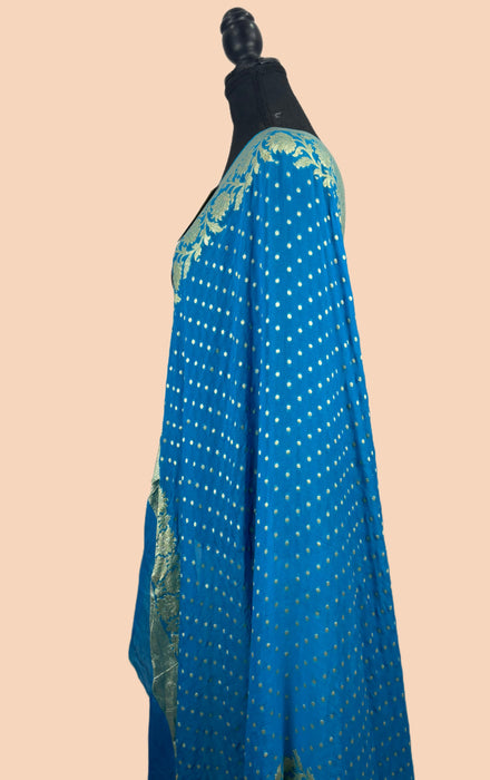 Venice Blue Pure Khaddi Georgette Banarasi Handloom Dupatta - Water Zari