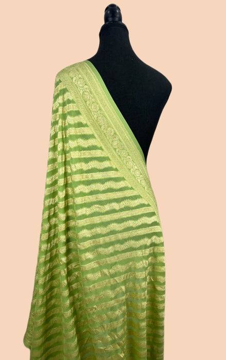 Pista Pure Khaddi Georgette Banarasi Handloom Dupatta - Water Zari