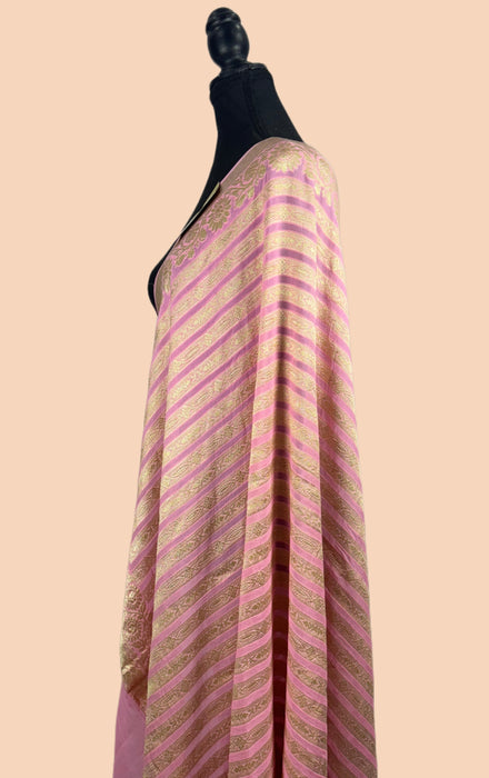 Pink Pure Khaddi Georgette Banarasi Handloom Dupatta - Water Zari