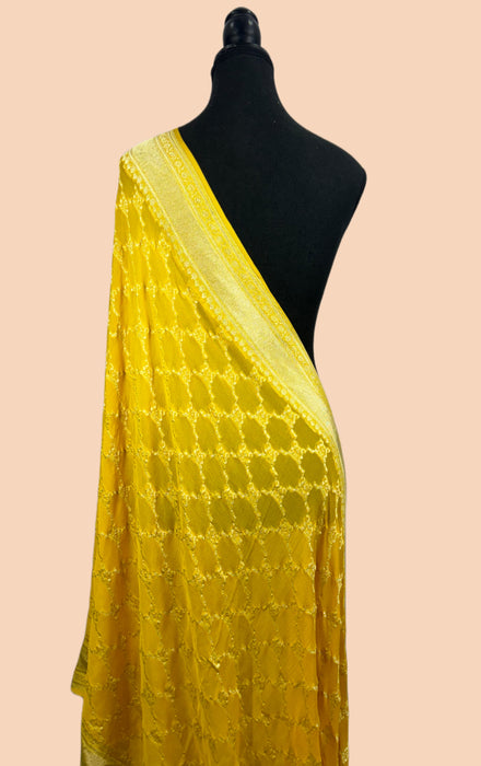 Yellow Pure Khaddi Georgette Banarasi Handloom Dupatta - Water Zari