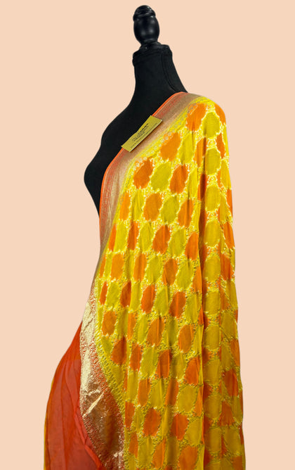 Persian Yellow Pure Khaddi Georgette Banarasi Handloom Dupatta - Hand Meenakari