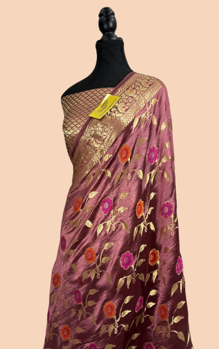Old Rose Pure Dupion Banarasi Handloom Saree - Meenakari