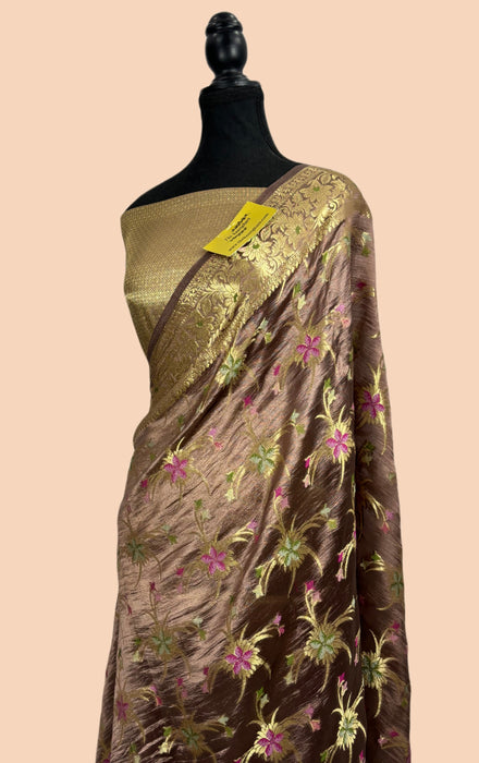 Sandrift Pure Dupion Banarasi Handloom Saree - Meenakari