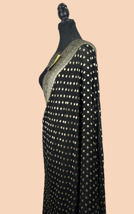Black Khaddi Georgette Banarasi Handloom Saree - Water Zari