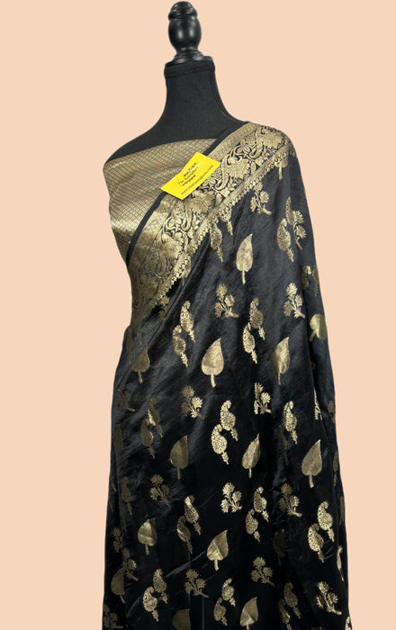 Black Pure Dupion Banarasi Handloom Saree
