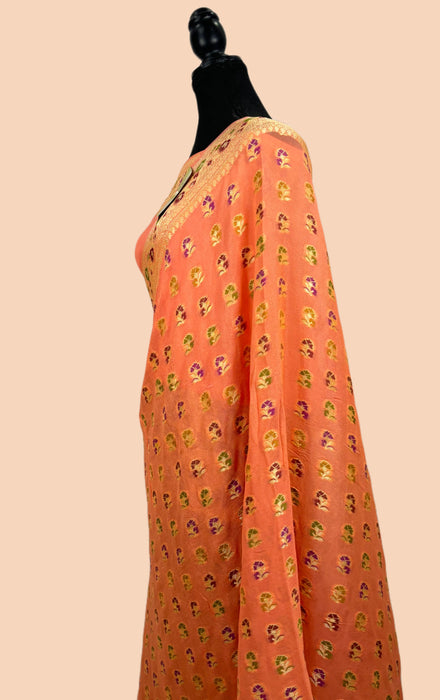 Old Rose Pure Khaddi Chiffon Banarasi Saree
