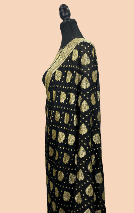 Black Pure Khaddi Chiffon Banarasi Saree