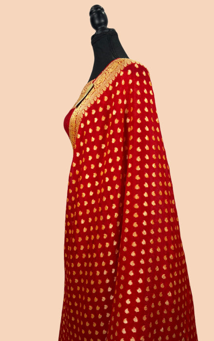 Red Pure Khaddi Chiffon Banarasi Saree