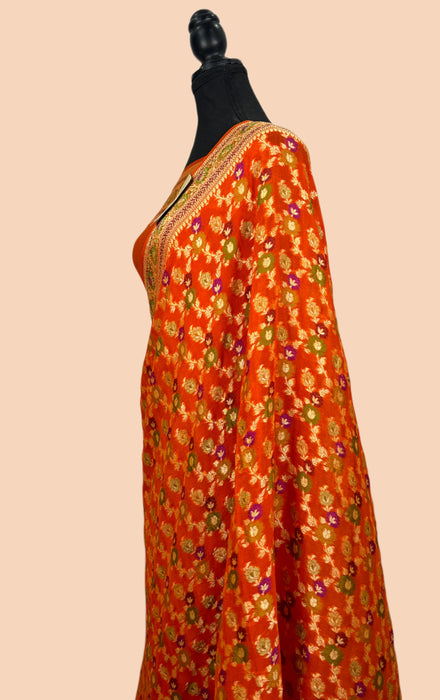 Orange Pure Khaddi Chiffon Banarasi Saree