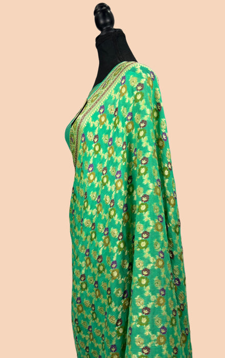 Haze Green Pure Khaddi Chiffon Banarasi Saree