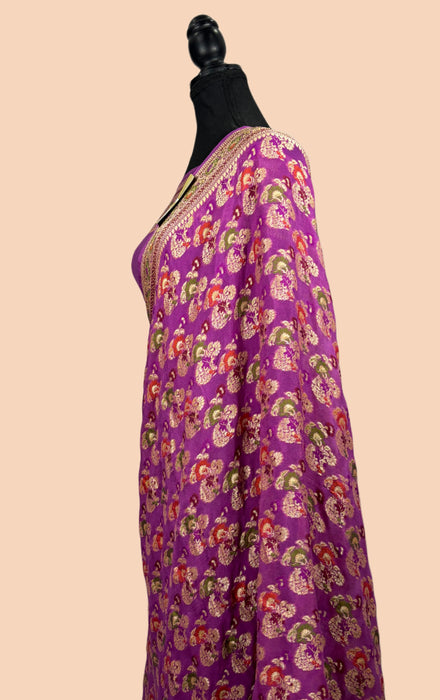 Lavender Pure Khaddi Chiffon Banarasi Saree