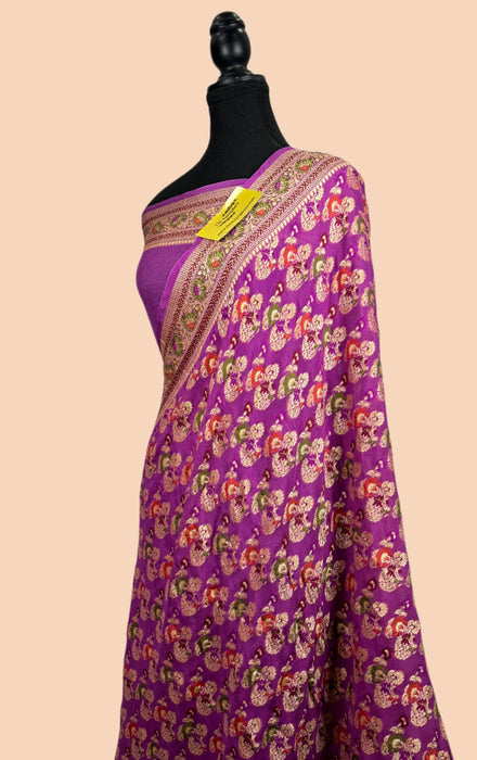 Lavender Pure Khaddi Chiffon Banarasi Saree