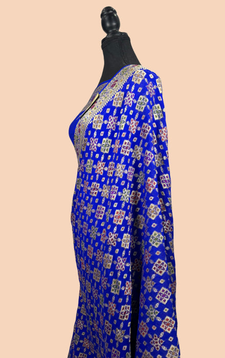 Royal Blue Pure Khaddi Chiffon Banarasi Saree