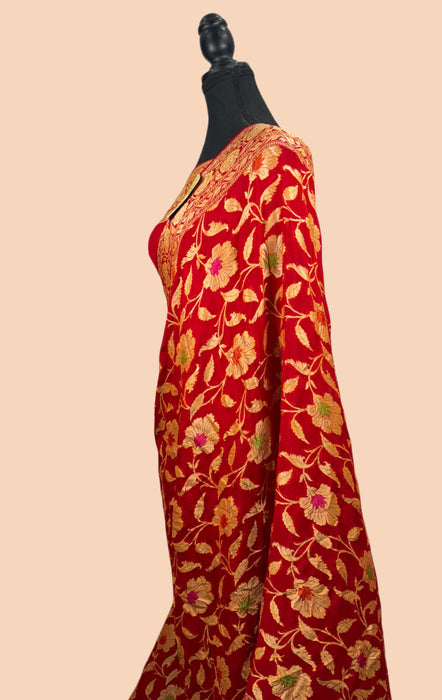 Red Pure Khaddi Chiffon Banarasi Saree