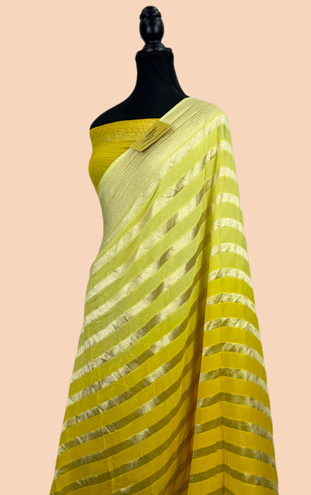 Double shaded Khaddi Georgette Banarasi Handloom Saree - Water Zari