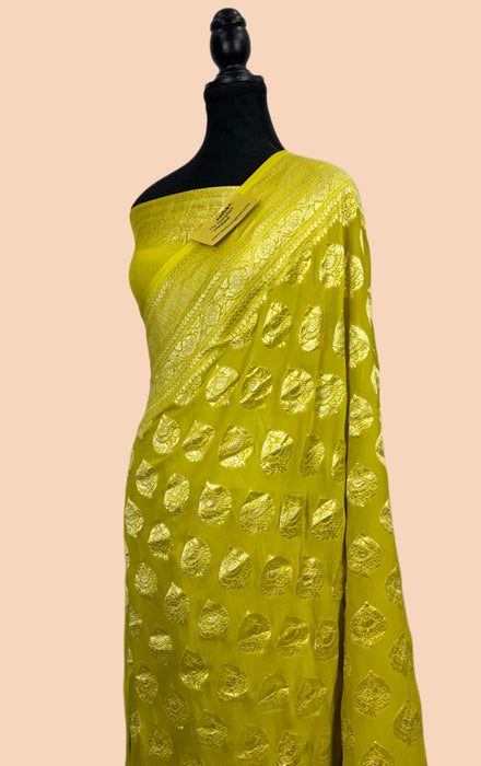 Pure Khaddi Georgette Banarasi Handloom Saree - Water Zari
