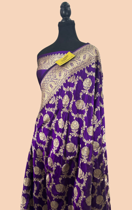 Dark Purple Pure Katan Banarasi Handloom Saree - Sona Jaal Work