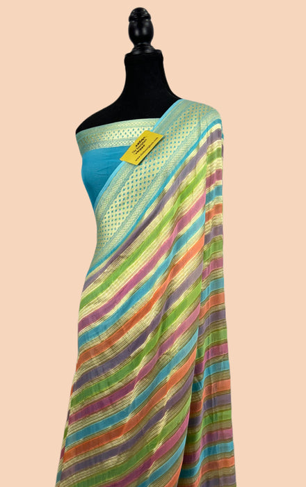 Rangkat Khaddi Georgette Banarasi Handloom Saree - Hand Meenakari