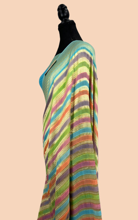 Rangkat Khaddi Georgette Banarasi Handloom Saree - Hand Meenakari