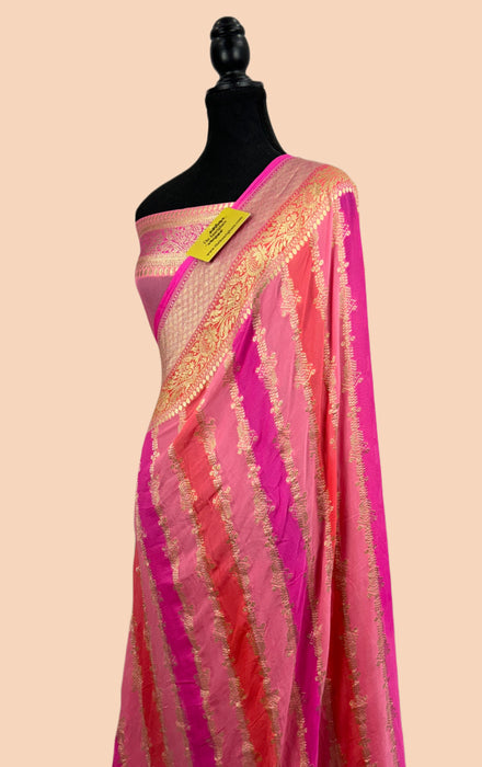 Rangkat Khaddi Georgette Banarasi Handloom Saree - Hand Meenakari