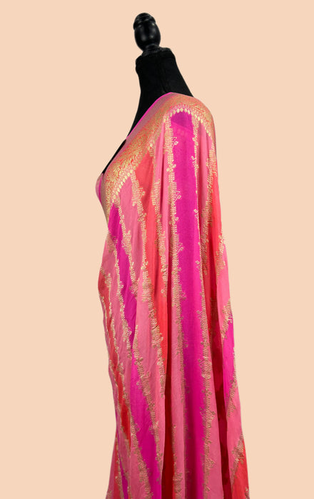Rangkat Khaddi Georgette Banarasi Handloom Saree - Hand Meenakari