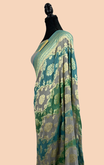 Rangkat Khaddi Georgette Banarasi Handloom Saree - Hand Meenakari
