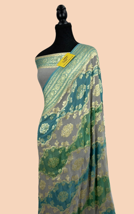 Rangkat Khaddi Georgette Banarasi Handloom Saree - Hand Meenakari