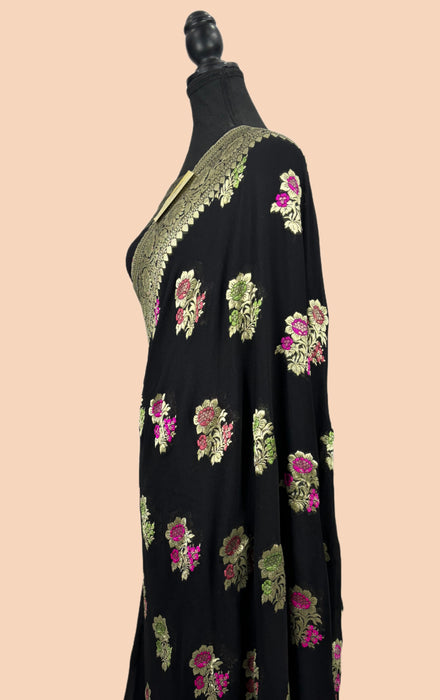 Black Khaddi Georgette Banarasi Saree - Meenakari