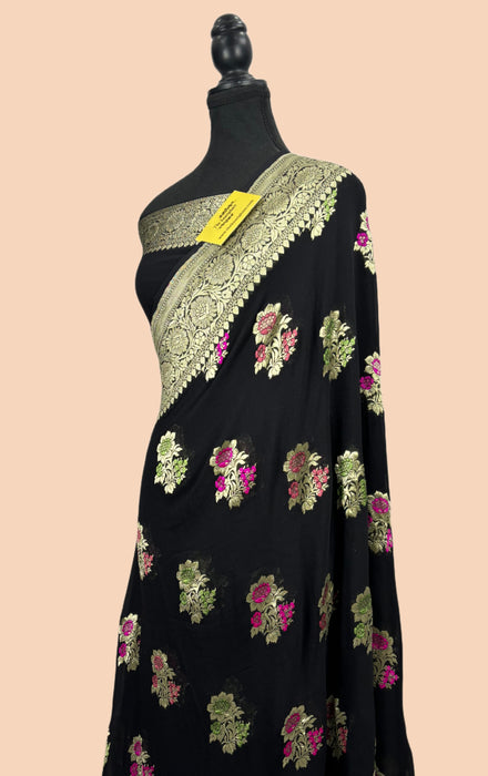 Black Khaddi Georgette Banarasi Saree - Meenakari