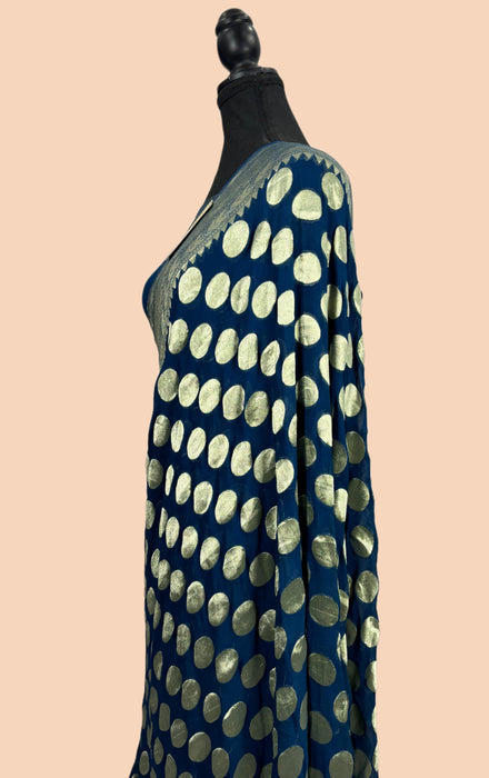 Soft Midnight Khaddi Georgette Banarasi Handloom Saree - Water Zari