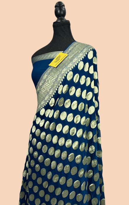 Soft Midnight Khaddi Georgette Banarasi Handloom Saree - Water Zari
