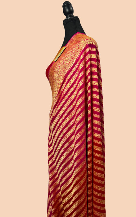 Rani & Red Khaddi Georgette Banarasi Handloom Saree - Antique Zari