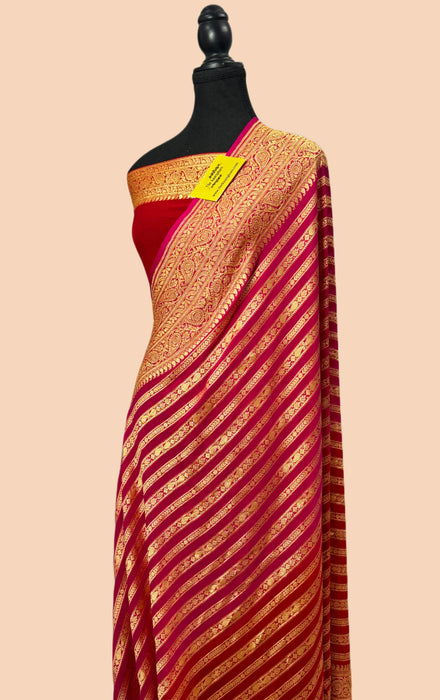 Rani & Red Khaddi Georgette Banarasi Handloom Saree - Antique Zari