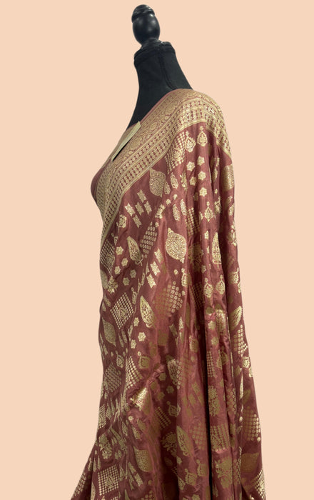 Old Rose Pure Katan Banarasi Handloom Saree - Sona Jaal Work