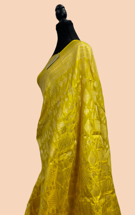 Yellow Pure Katan Banarasi Handloom Saree - Sona Jaal Work