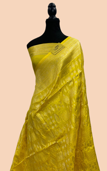 Yellow Pure Katan Banarasi Handloom Saree - Sona Jaal Work