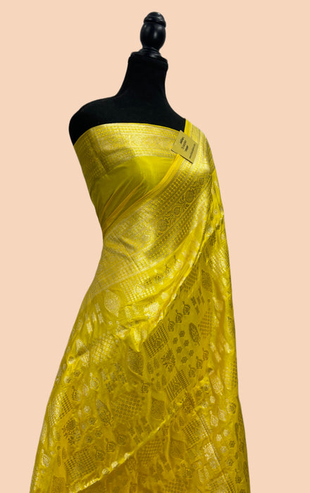 Yellow Pure Katan Banarasi Handloom Saree - Sona Jaal Work