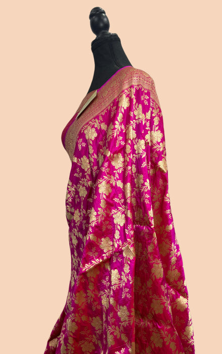 Rani Pure Katan Banarasi Handloom Saree - Sona Jaal Work
