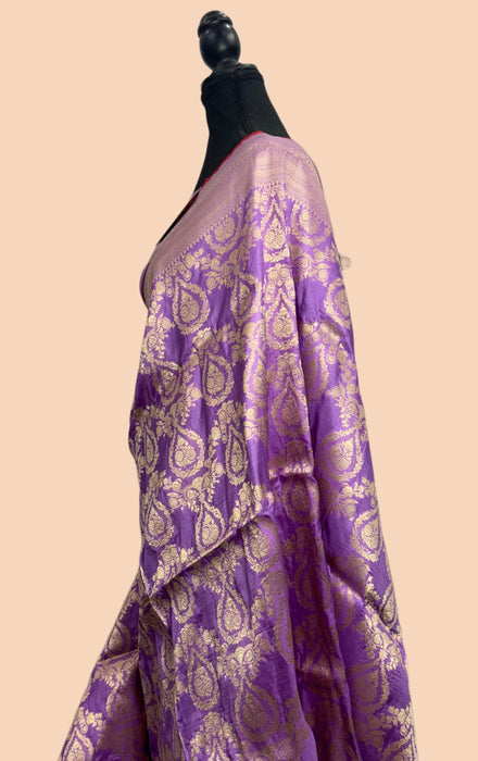 Italian lavender Pure Katan Banarasi Handloom Saree - Sona Jaal Work