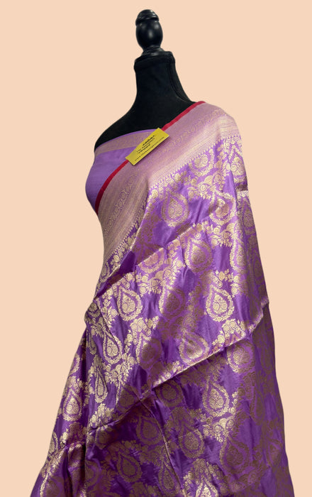 Italian lavender Pure Katan Banarasi Handloom Saree - Sona Jaal Work