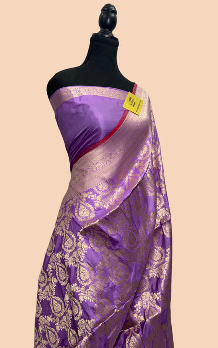 Italian lavender Pure Katan Banarasi Handloom Saree - Sona Jaal Work