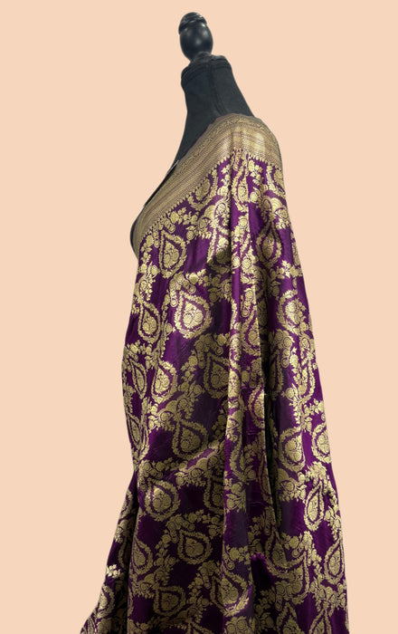 Magenta Pure Katan Banarasi Handloom Saree - Sona Jaal Work