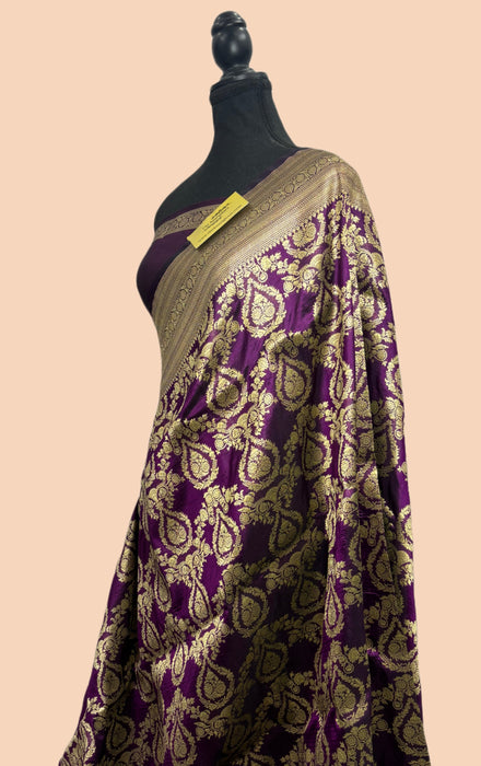 Magenta Pure Katan Banarasi Handloom Saree - Sona Jaal Work