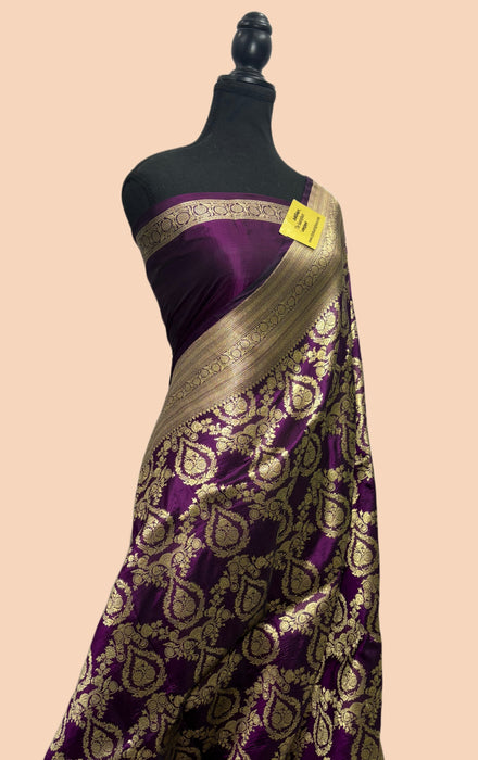 Magenta Pure Katan Banarasi Handloom Saree - Sona Jaal Work