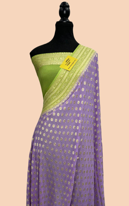 Lavender Khaddi Georgette Banarasi Handloom Saree - Water Zari