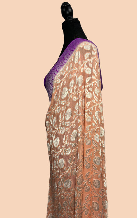 Copper Khaddi Georgette Banarasi Handloom Saree - Water Zari