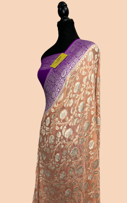 Copper Khaddi Georgette Banarasi Handloom Saree - Water Zari