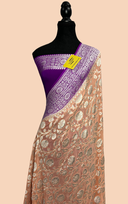 Copper Khaddi Georgette Banarasi Handloom Saree - Water Zari